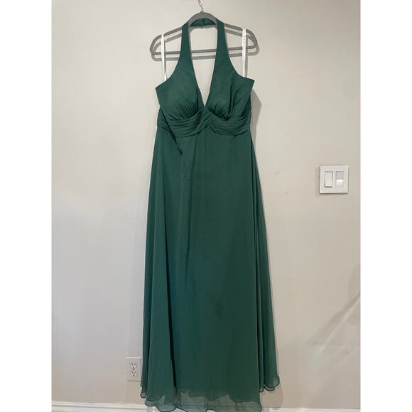 NWT Azazie Tessie A-Line V-Neck Pleated Chiffon Dress Dark Green Womens Size A22 - Picture 3 of 7